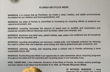 A Message from Governor Ron DeSantis – Observing Florida Recycles Week 2020